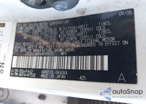 2006 Toyota 4Runner Sr5 V6 z USA, uszkodzony, nr VIN JTEZU14RX68045575